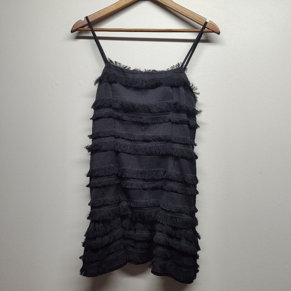 Princess Polly Dresses & Skirts - Princess Polly Mini Dress Women Size 8 Black Fringes Sleeveless Slim Fit